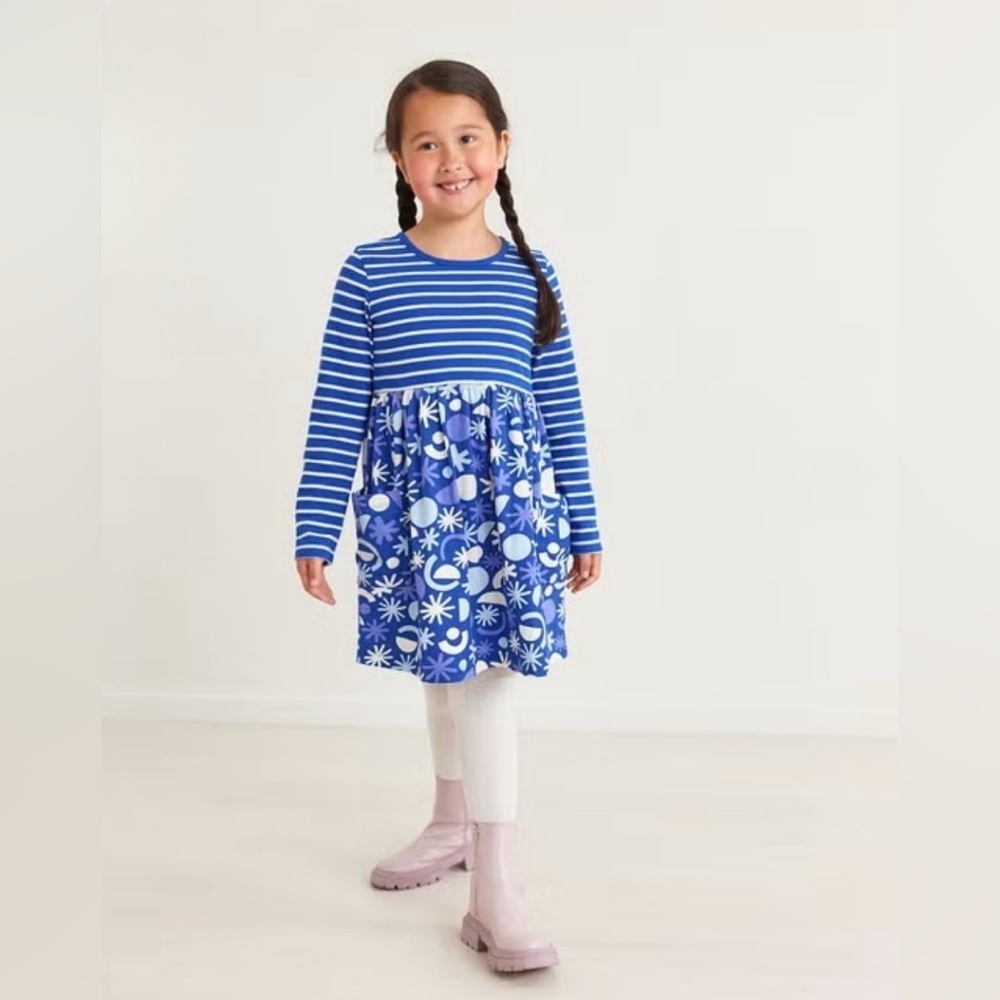 Hanna Andersson Blue and White Holiday Mixie Striped Dress